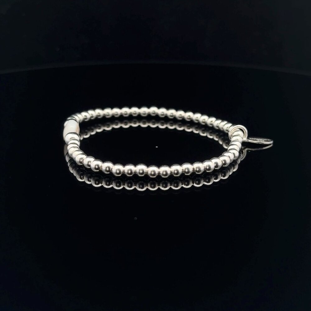 925 Sterling Silver Beaded Stretch Stacking Bracelet MOP Letter Initial L - Picture 3 of 6